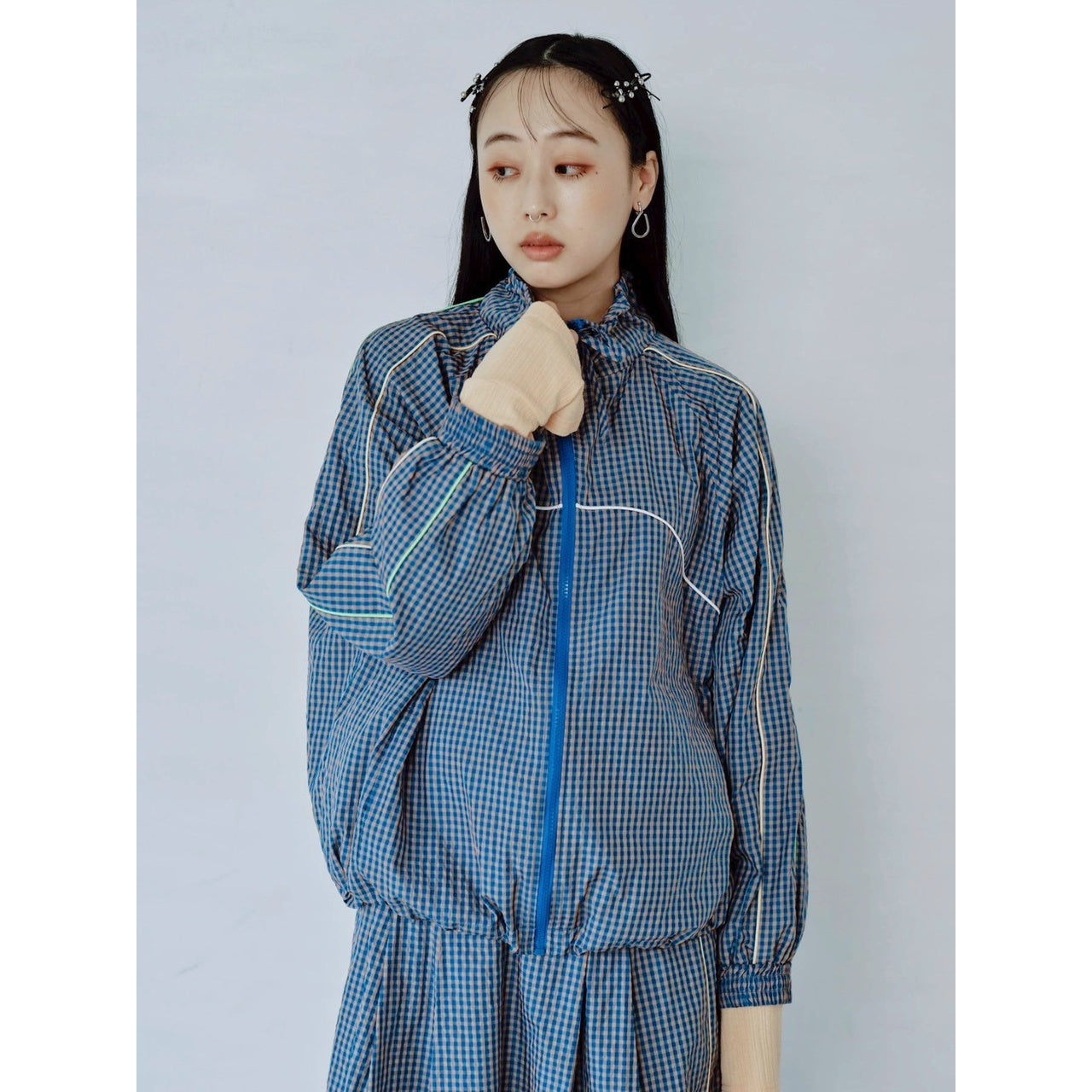 【PRE-ORDER】GINGHAM PANEL TRACK JACKET