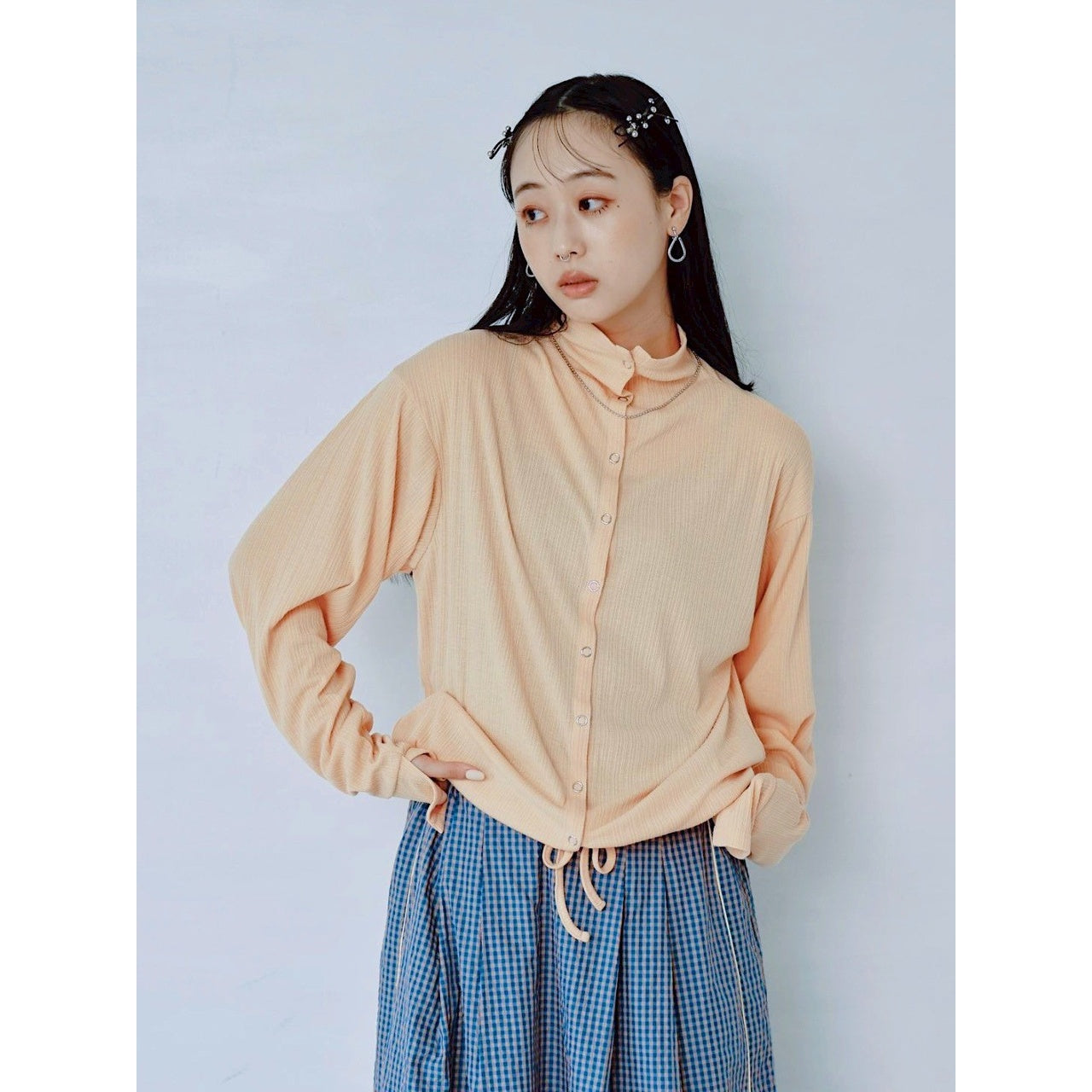 【PRE-ORDER】RIB HIGH NECK DRAWSTRING SHIRT
