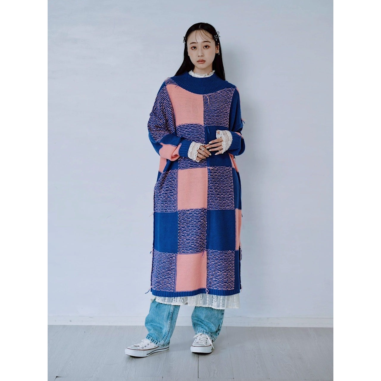 【PRE-ORDER】BLOCK CHECK KNIT DRESS