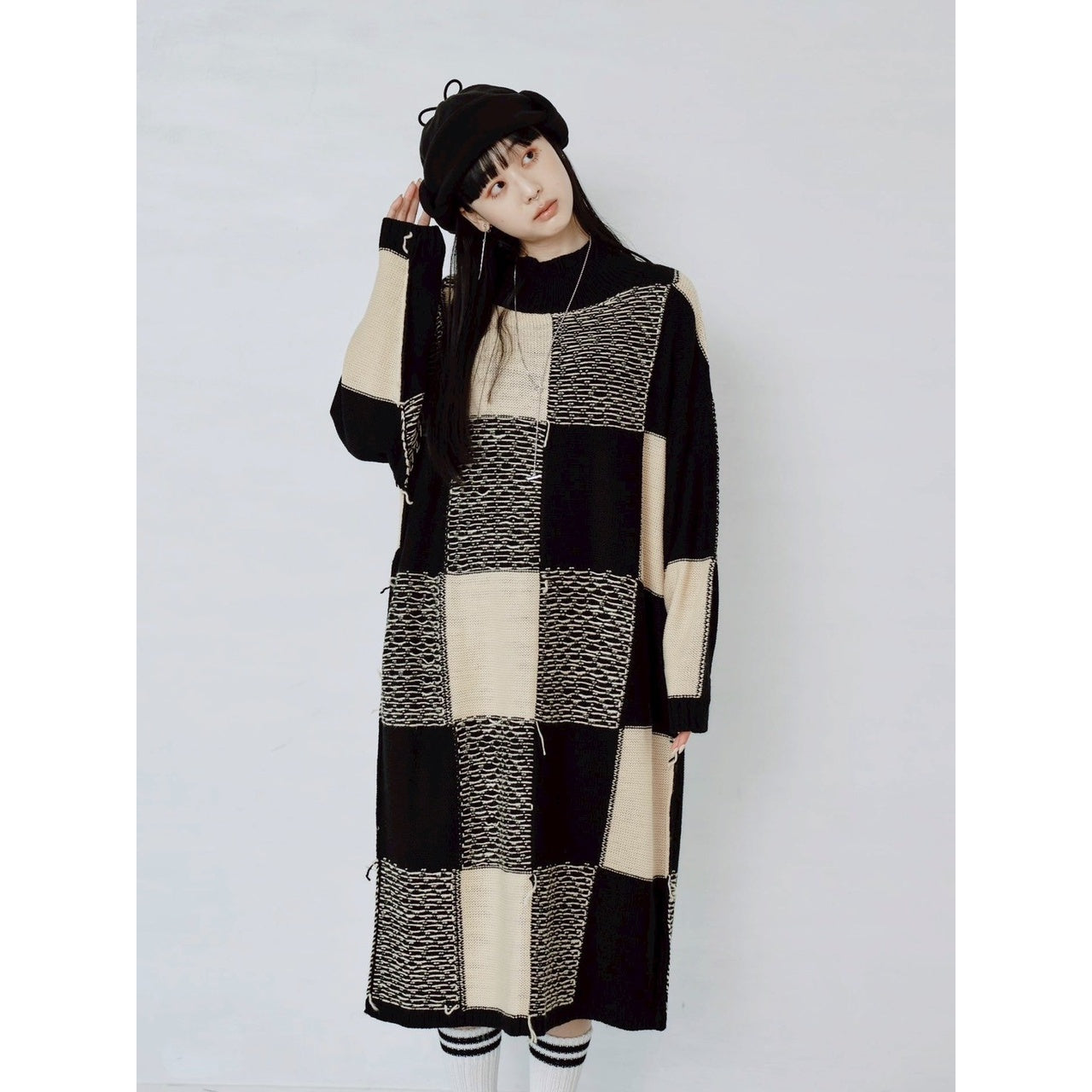 【PRE-ORDER】BLOCK CHECK KNIT DRESS