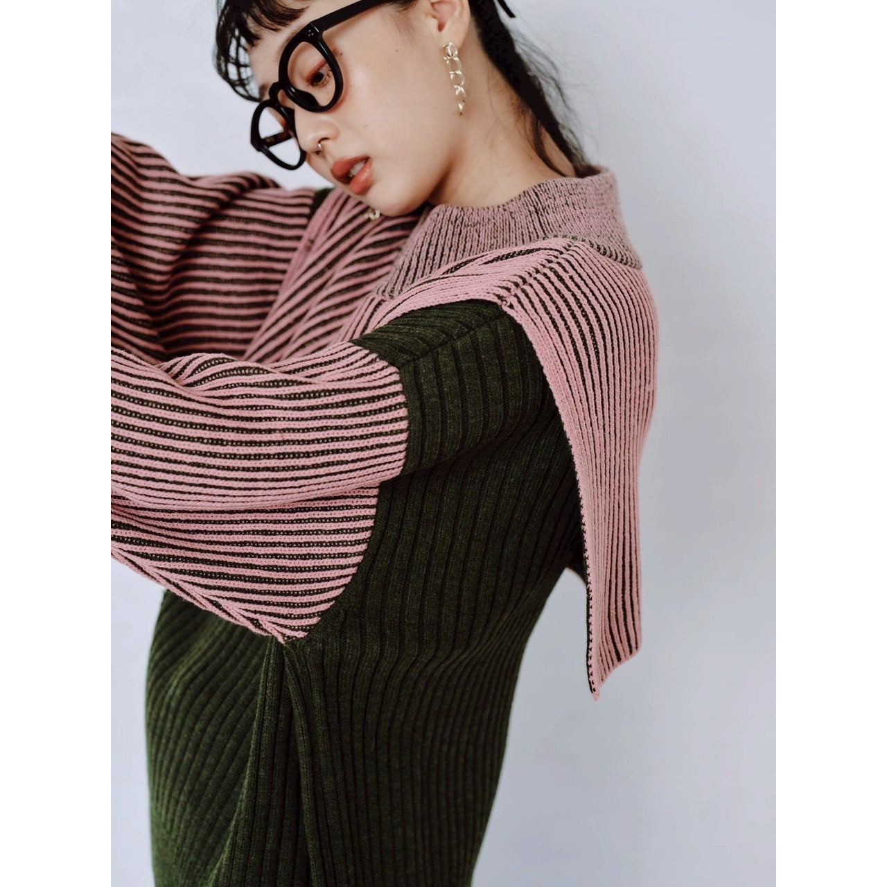 【PRE-ORDER】COLOR MIX HALF ZIP KNIT TOP
