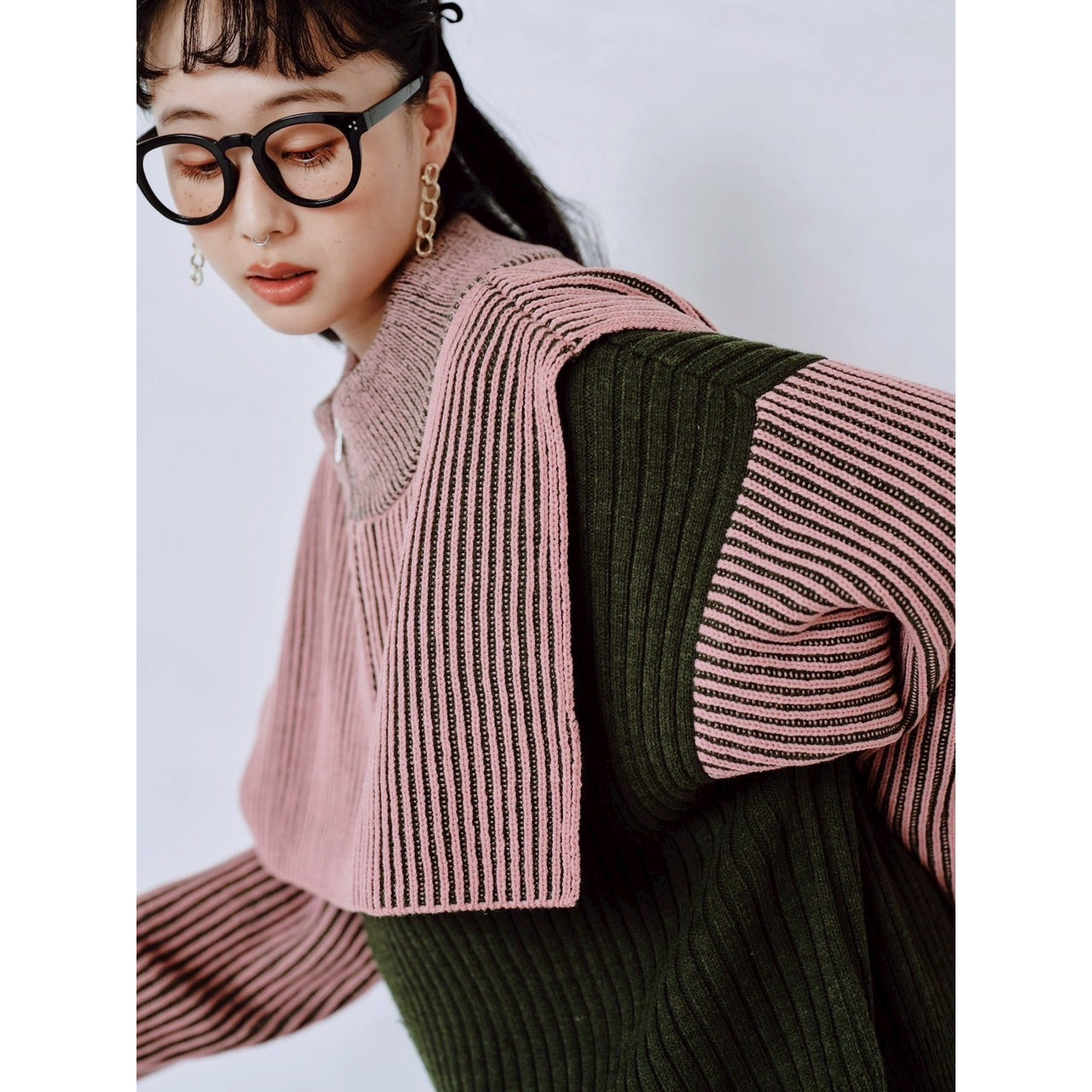 【PRE-ORDER】COLOR MIX HALF ZIP KNIT TOP