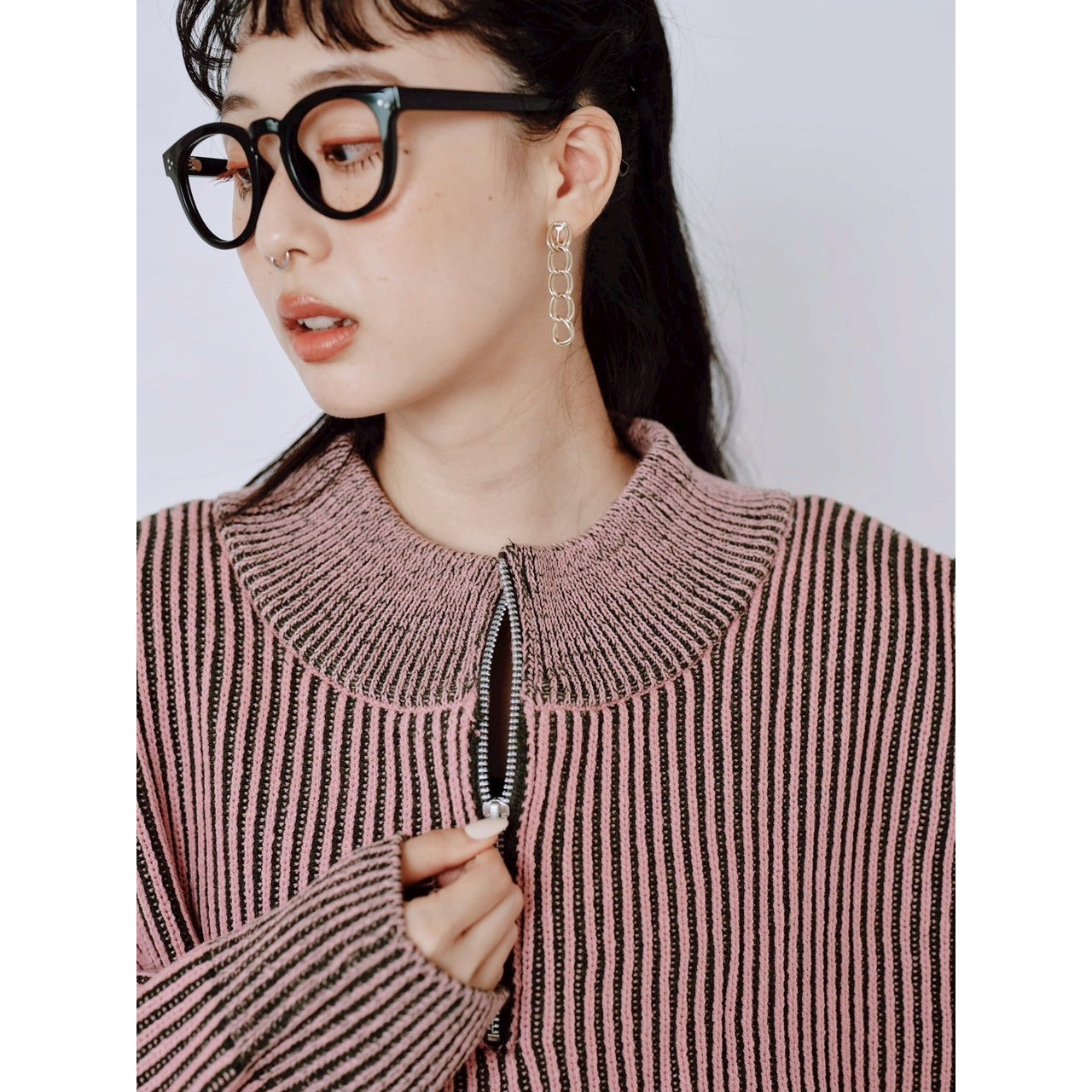 【PRE-ORDER】COLOR MIX HALF ZIP KNIT TOP