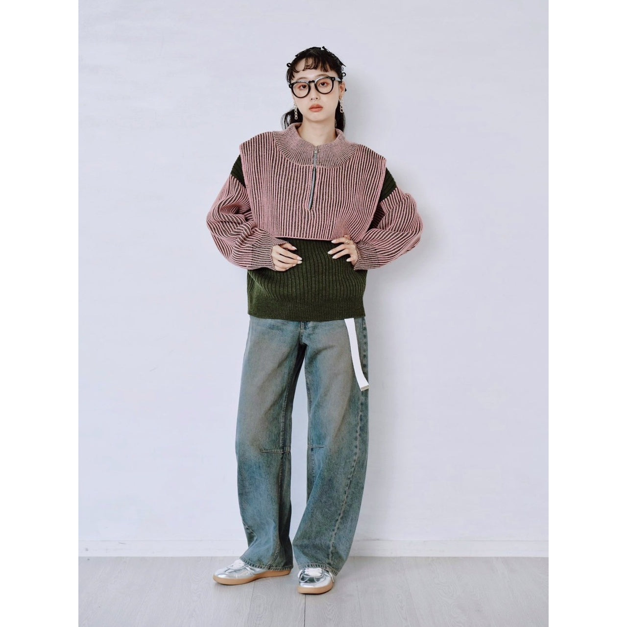 【PRE-ORDER】COLOR MIX HALF ZIP KNIT TOP