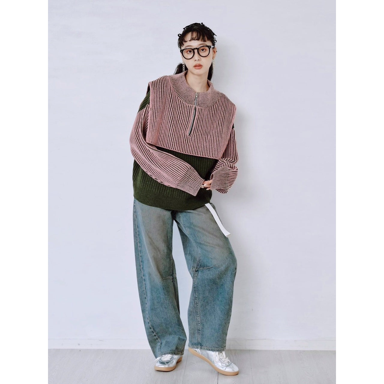 【PRE-ORDER】COLOR MIX HALF ZIP KNIT TOP