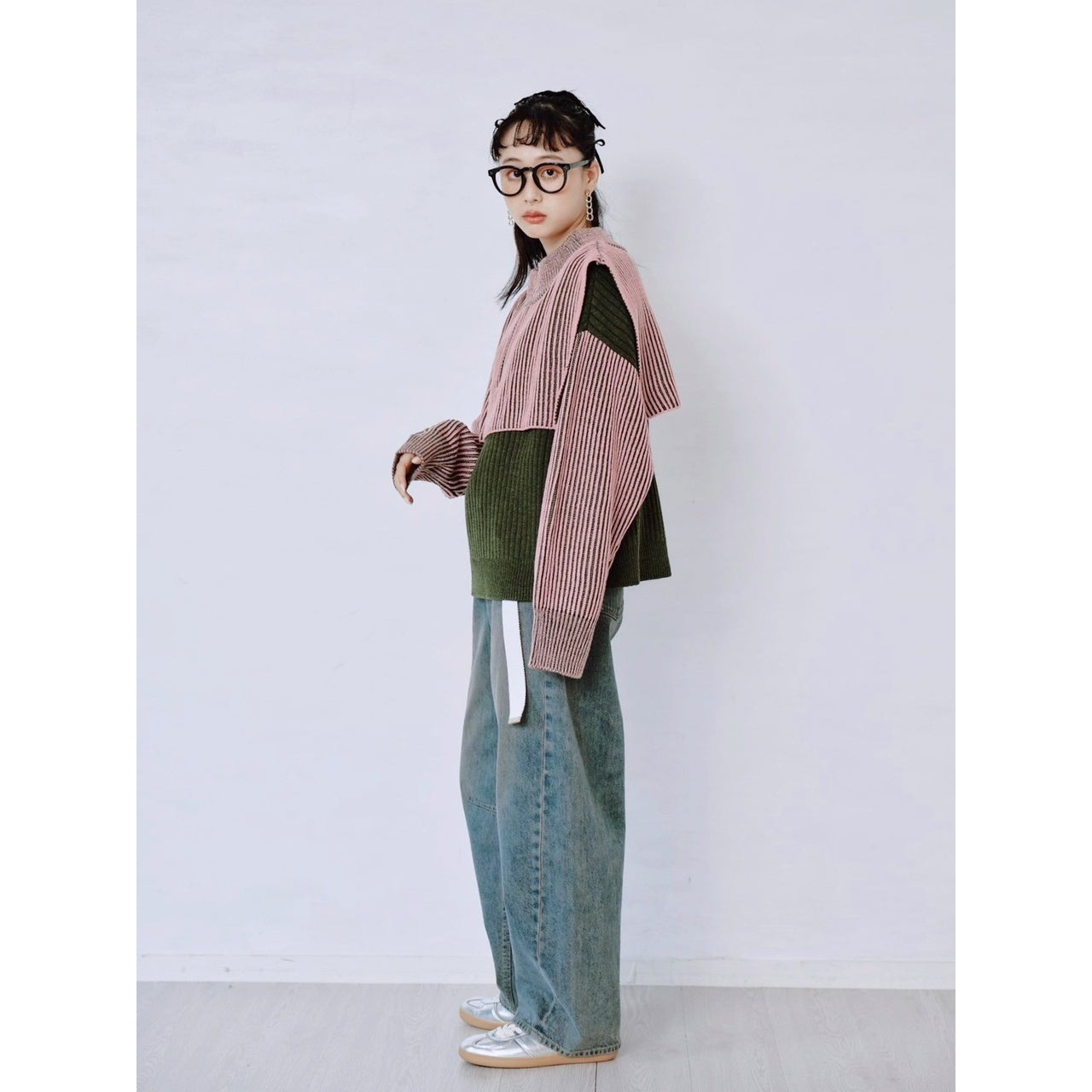 【PRE-ORDER】COLOR MIX HALF ZIP KNIT TOP