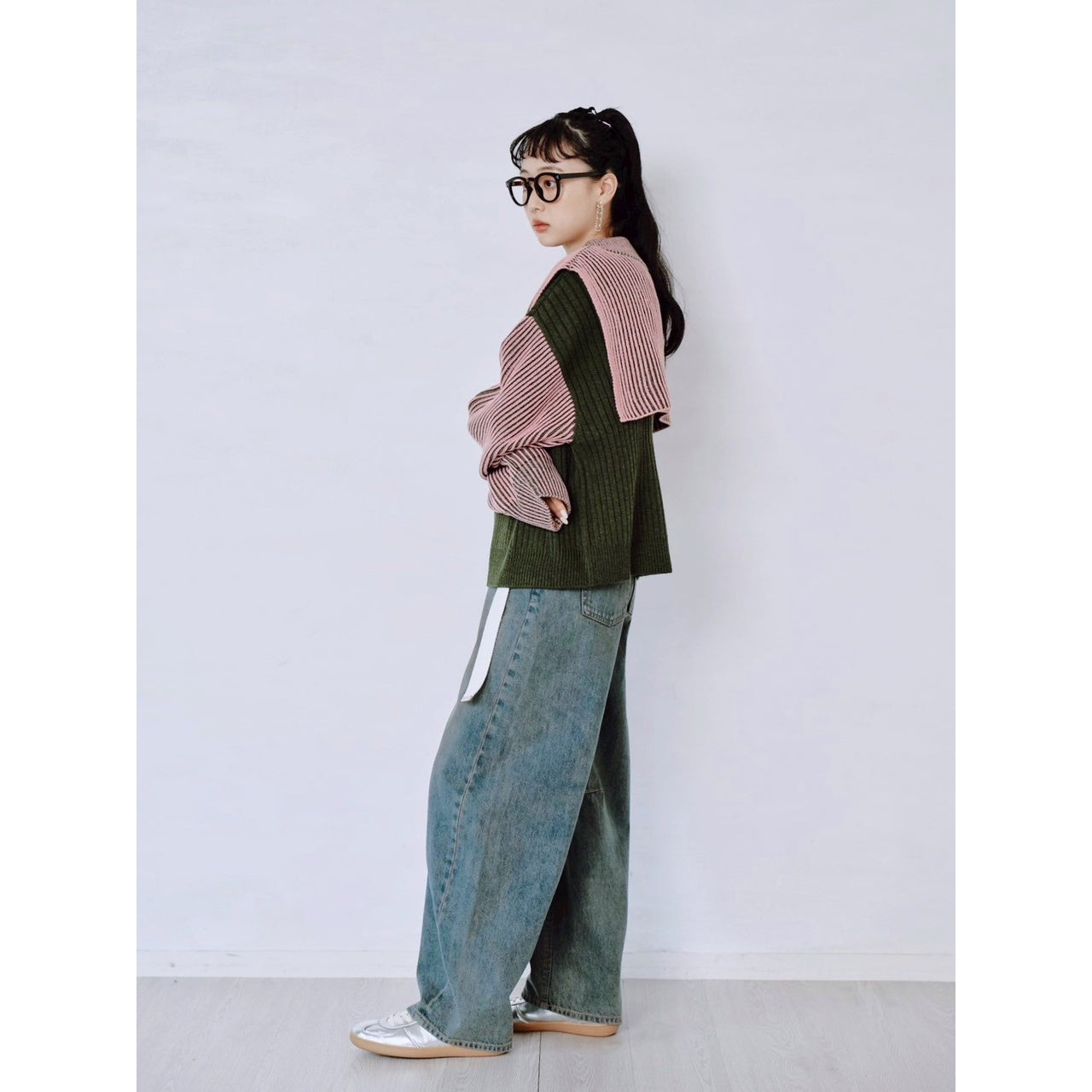 【PRE-ORDER】COLOR MIX HALF ZIP KNIT TOP
