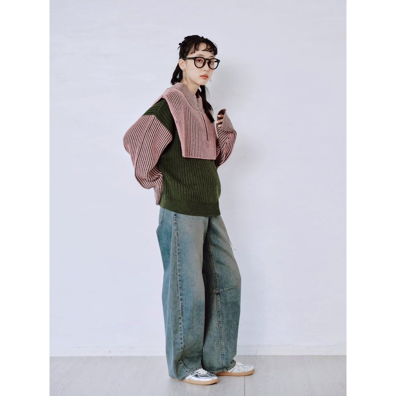 【PRE-ORDER】COLOR MIX HALF ZIP KNIT TOP