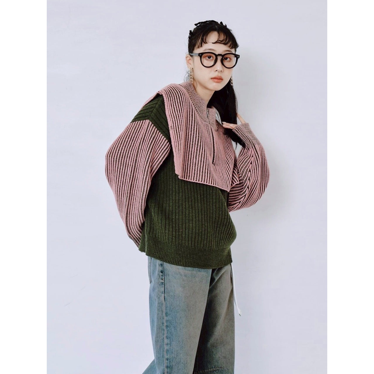 【PRE-ORDER】COLOR MIX HALF ZIP KNIT TOP