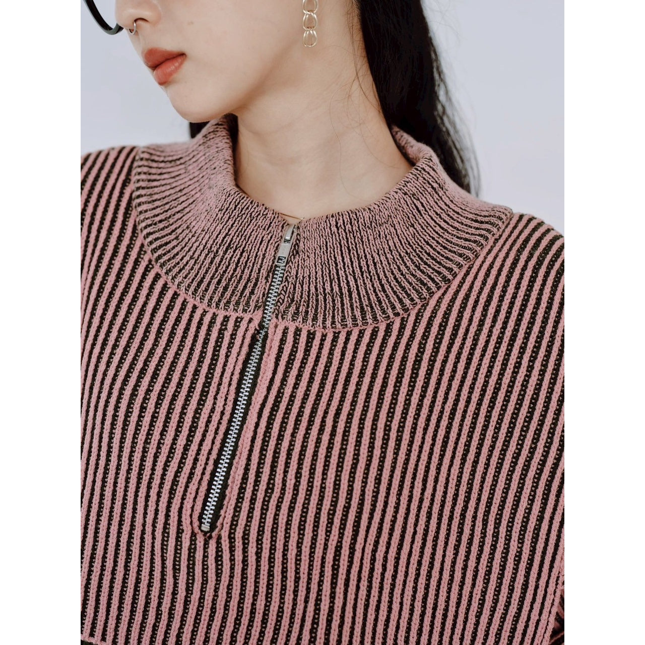 【PRE-ORDER】COLOR MIX HALF ZIP KNIT TOP