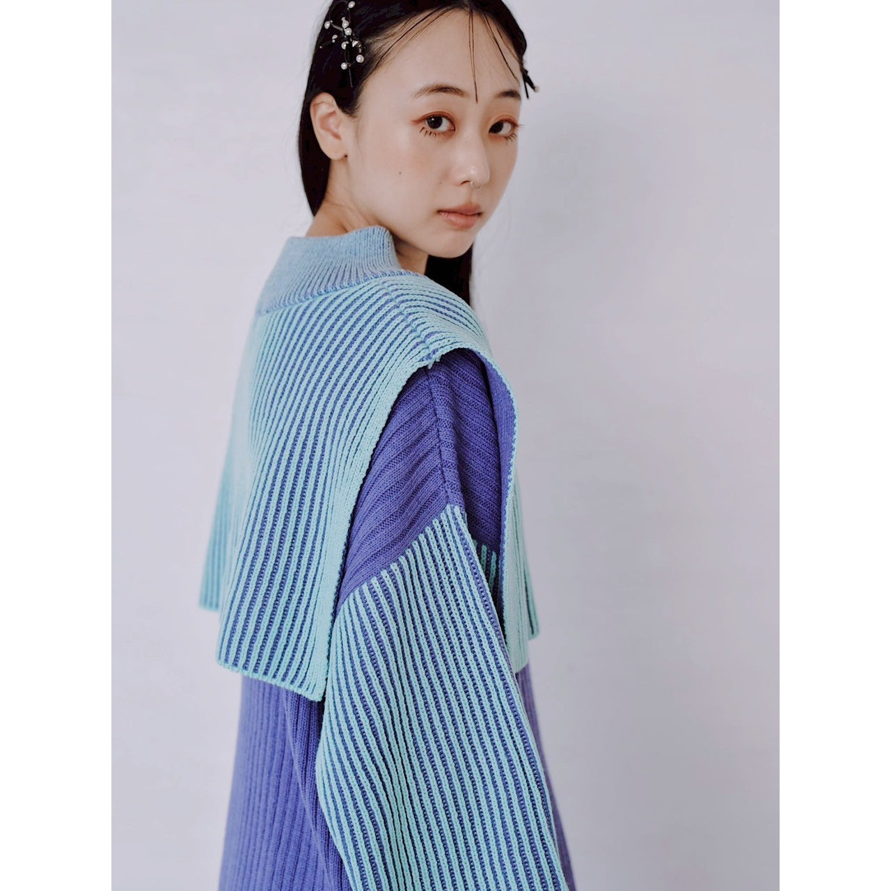 【PRE-ORDER】COLOR MIX HALF ZIP KNIT TOP