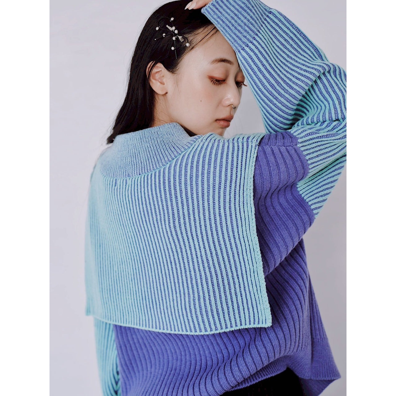 【PRE-ORDER】COLOR MIX HALF ZIP KNIT TOP