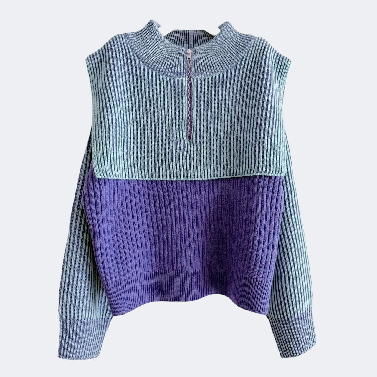 【PRE-ORDER】COLOR MIX HALF ZIP KNIT TOP