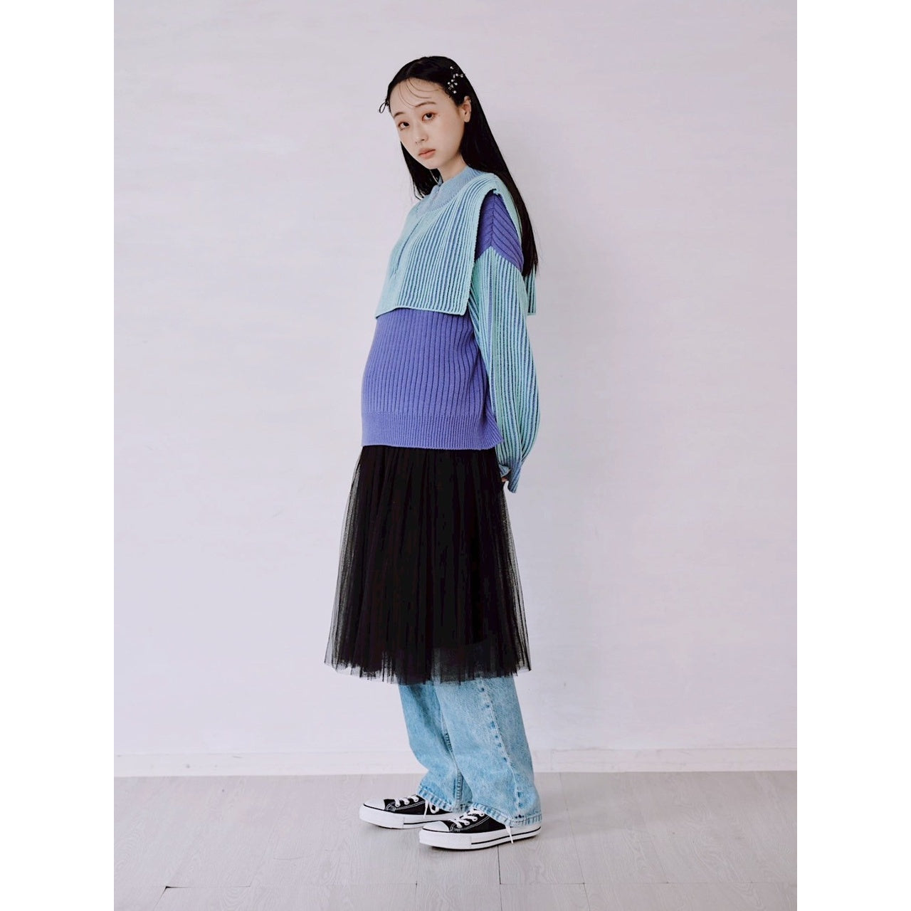 【PRE-ORDER】COLOR MIX HALF ZIP KNIT TOP