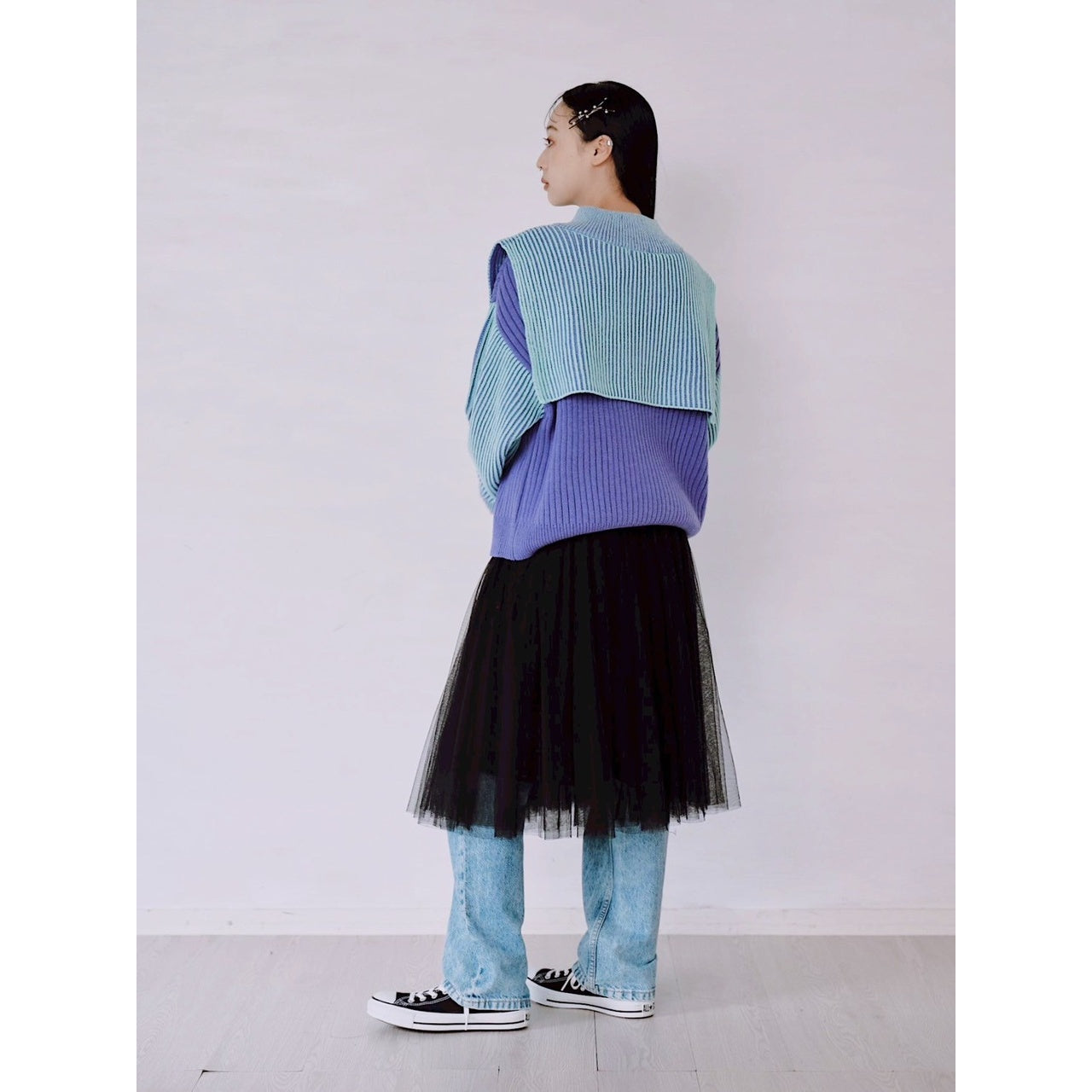 【PRE-ORDER】COLOR MIX HALF ZIP KNIT TOP