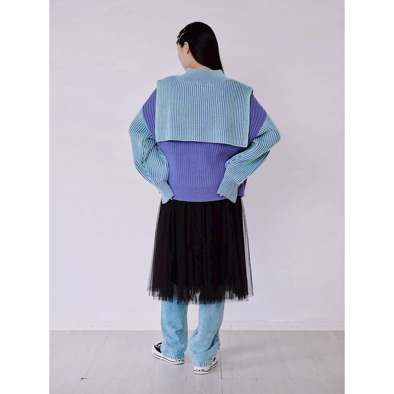 【PRE-ORDER】COLOR MIX HALF ZIP KNIT TOP