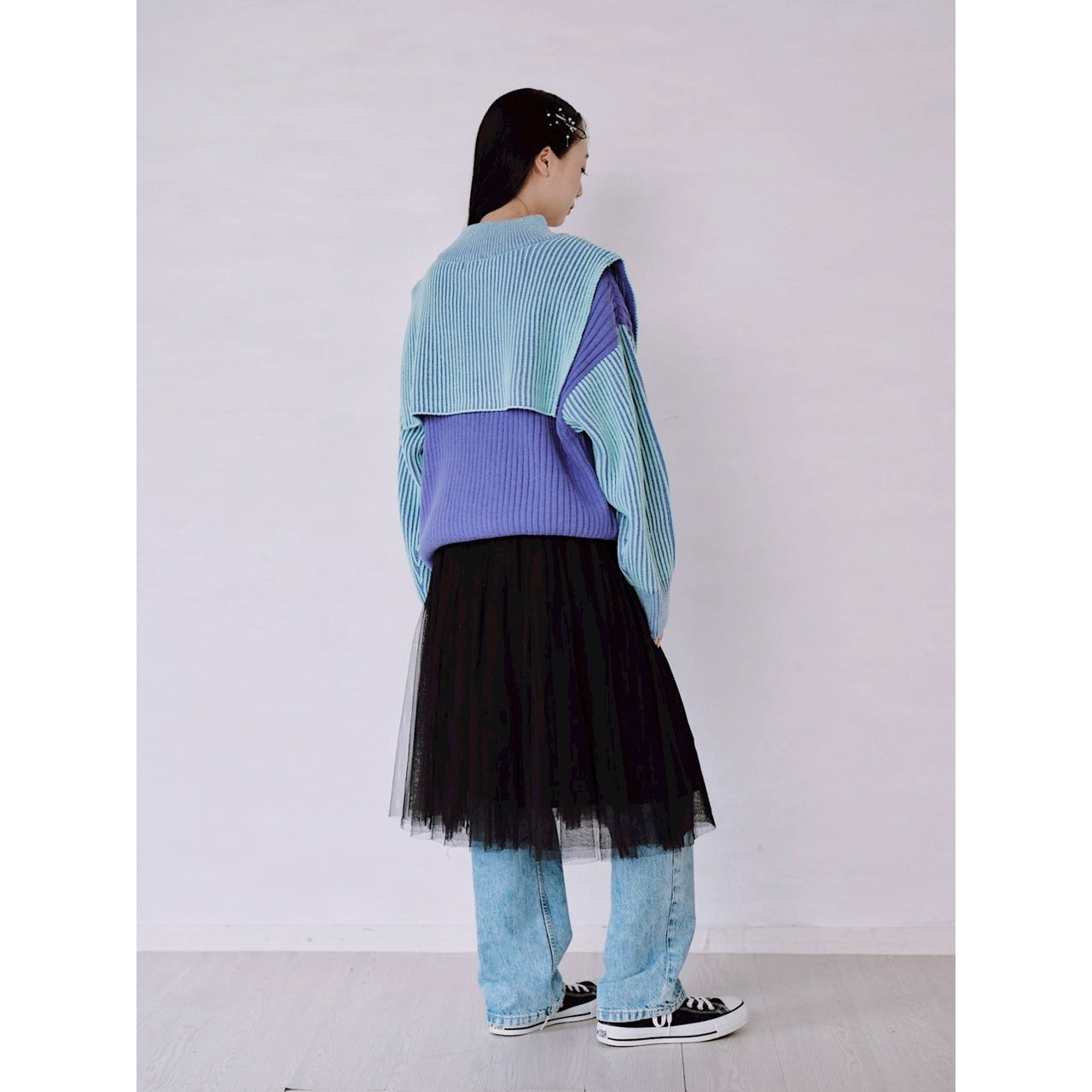 【PRE-ORDER】COLOR MIX HALF ZIP KNIT TOP
