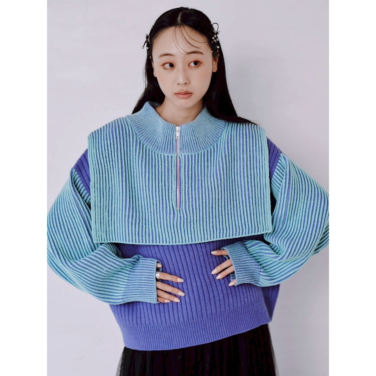 【PRE-ORDER】COLOR MIX HALF ZIP KNIT TOP