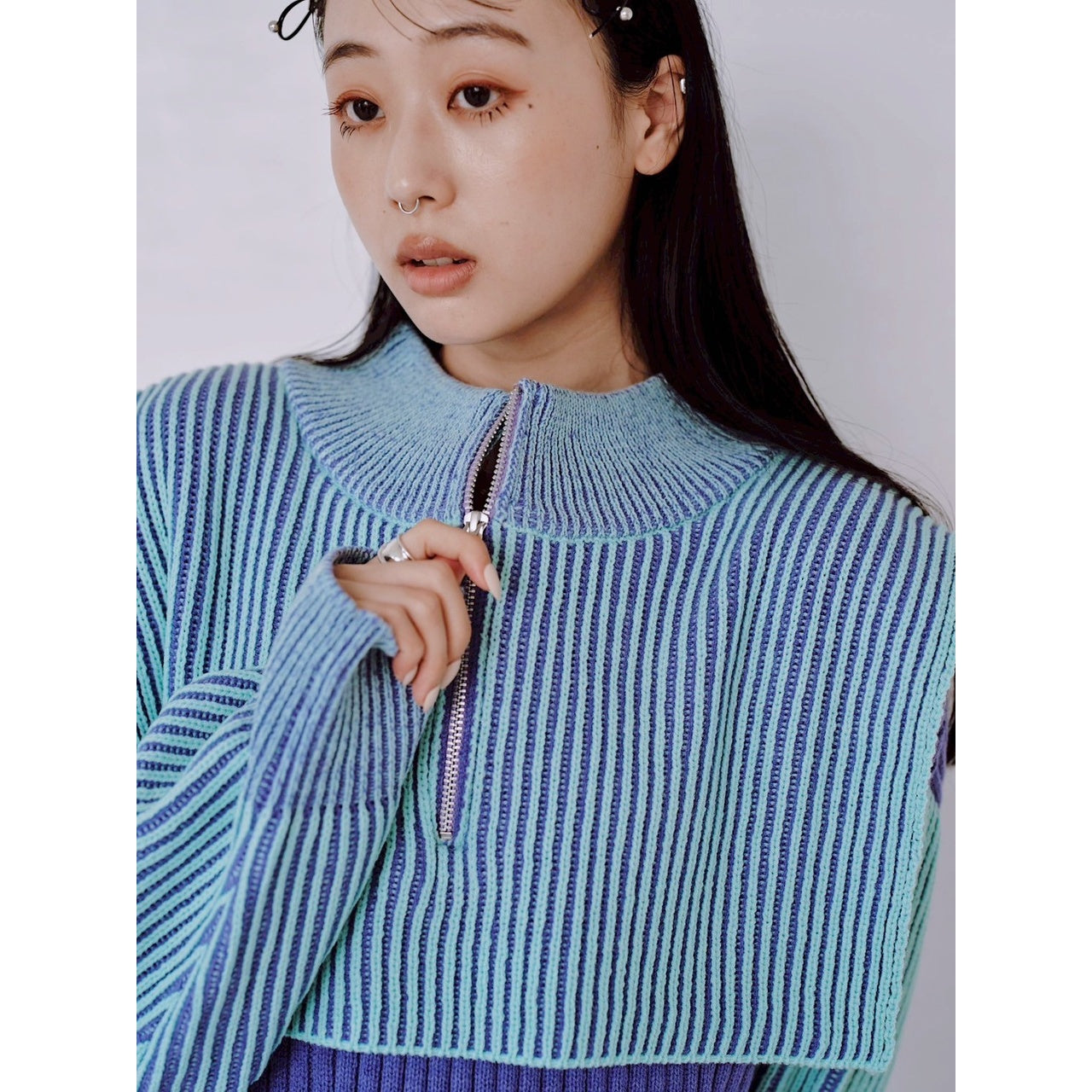 【PRE-ORDER】COLOR MIX HALF ZIP KNIT TOP