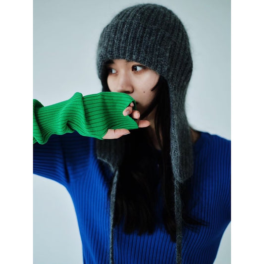 BICOLOR SLEEVE KNIT TOP