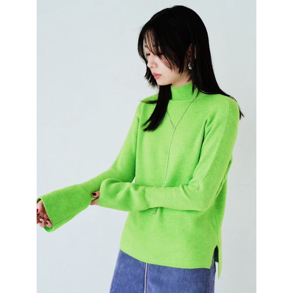 高領泡泡袖針織上衣