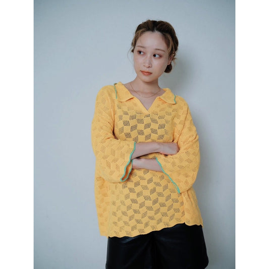 BICOLOR MESH KNIT TOP