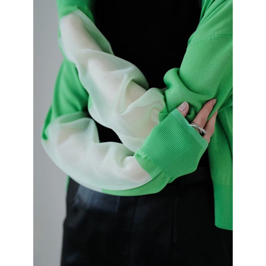 SHEER SLEEVE KNIT CARDIGAN