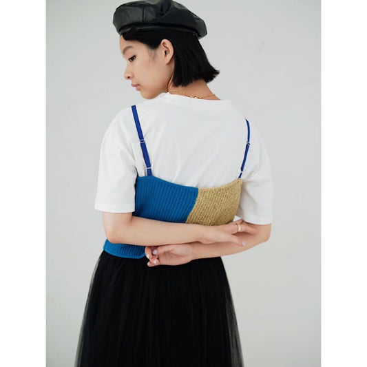 BICOLOR BUSTIER KNIT TOP