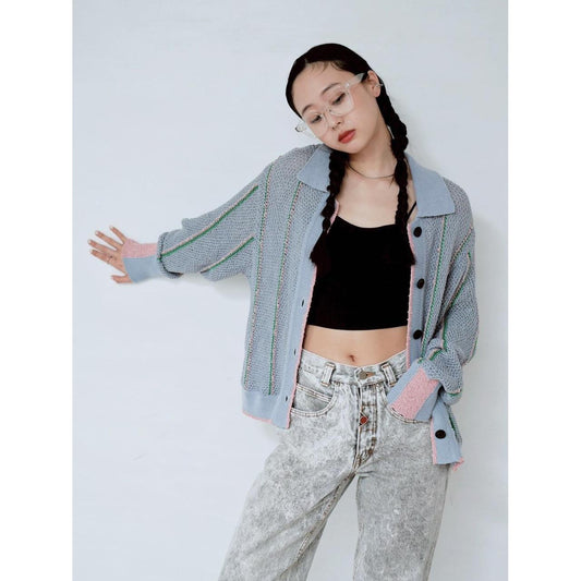 CONTRAST STITCH KNIT CARDIGAN