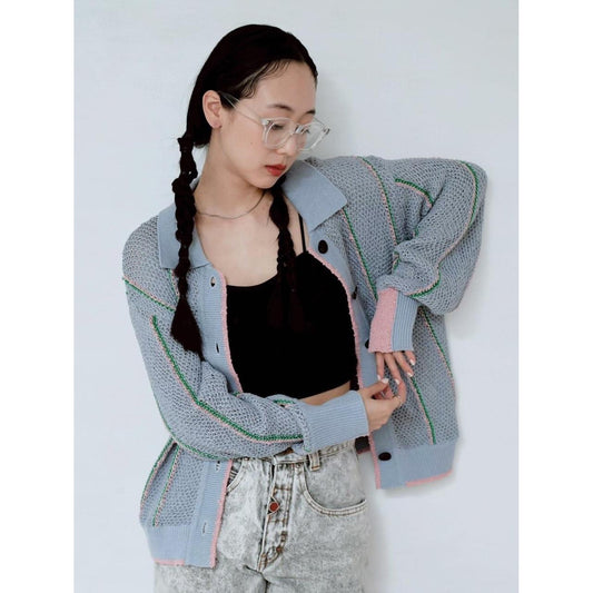 CONTRAST STITCH KNIT CARDIGAN
