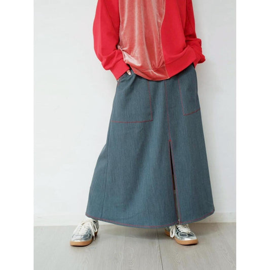 CONTRAST STITCH DENIM SKIRT