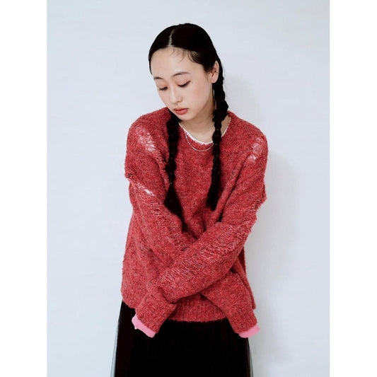 LOOP YARN DAMAGE KNIT TOP