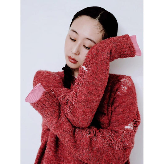 LOOP YARN DAMAGE KNIT TOP