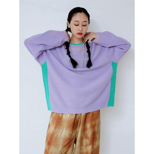 【PRE-ORDER】CONTRAST PANEL KNIT TOP