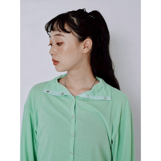 RIB HIGH NECK DRAWSTRING SHIRT