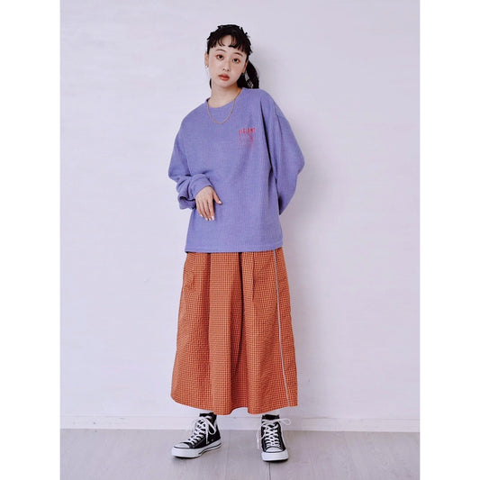 GINGHAM PANEL FLARE SKIRT