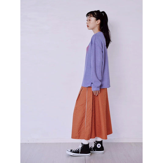 GINGHAM PANEL FLARE SKIRT