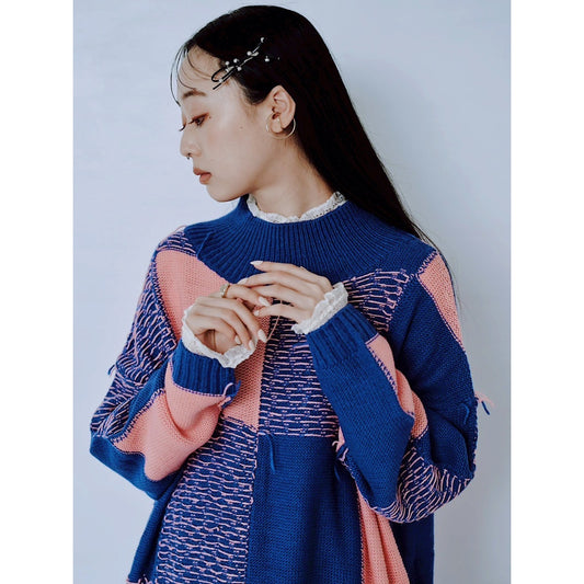 【PRE-ORDER】BLOCK CHECK KNIT DRESS