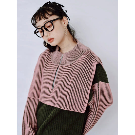 【PRE-ORDER】COLOR MIX HALF ZIP KNIT TOP