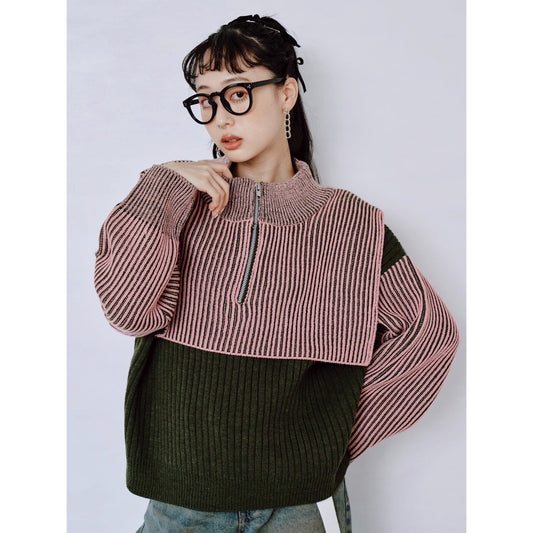 【PRE-ORDER】COLOR MIX HALF ZIP KNIT TOP