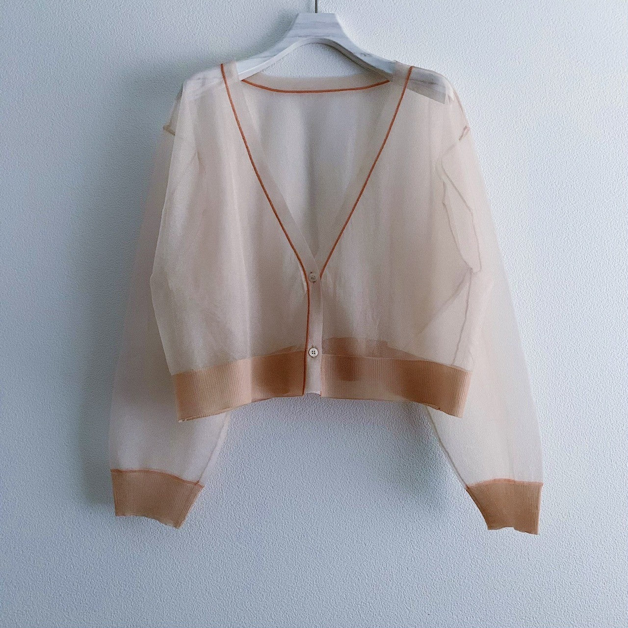 CONTRAST STITCH SHEER KNIT CARDIGAN