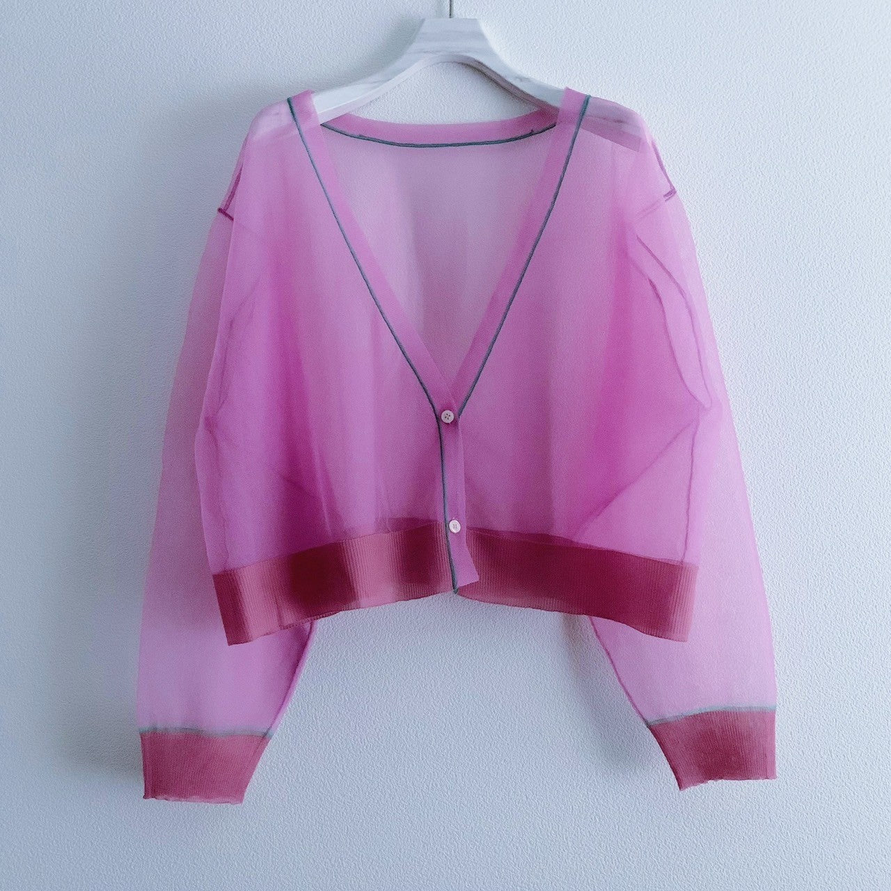 CONTRAST STITCH SHEER KNIT CARDIGAN