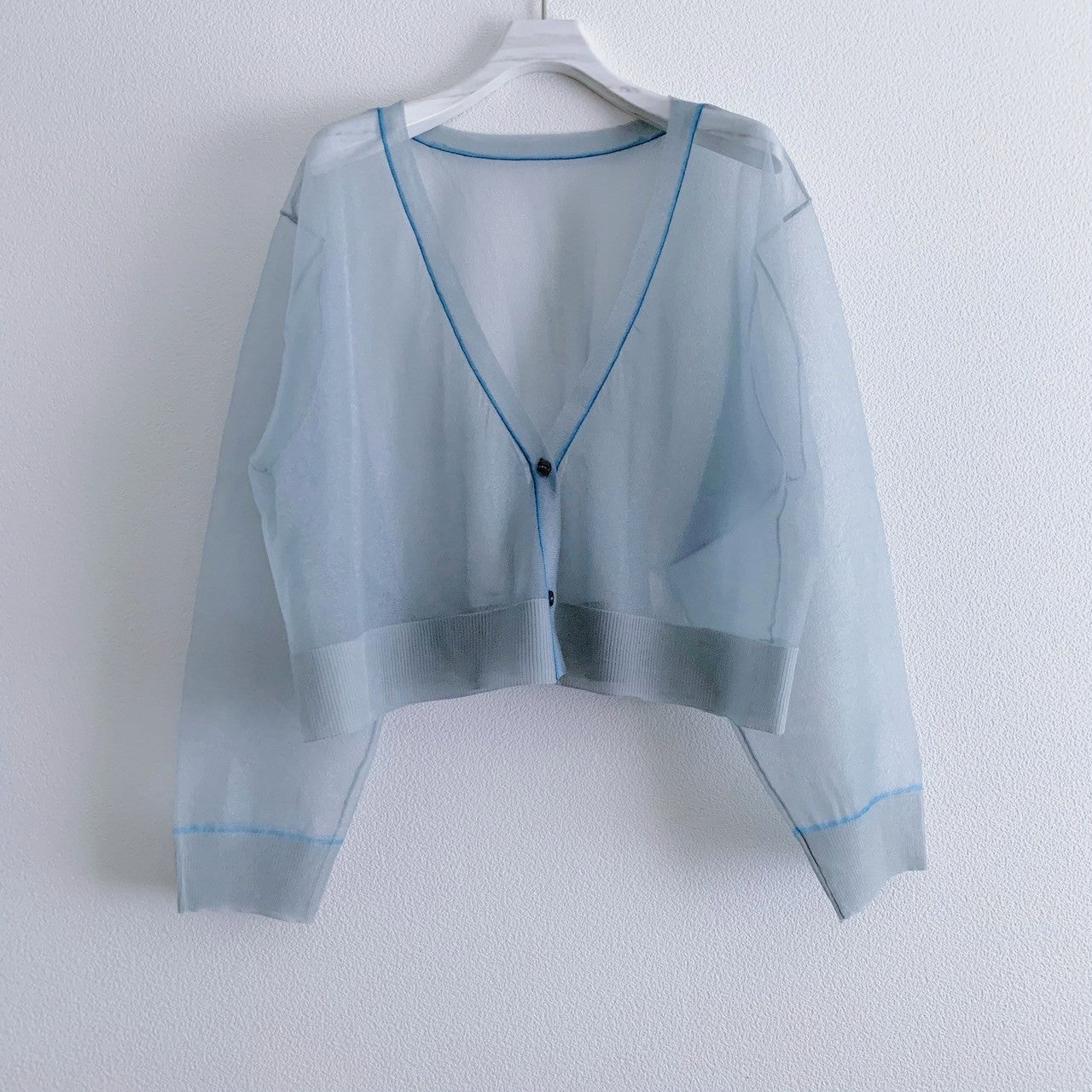 CONTRAST STITCH SHEER KNIT CARDIGAN