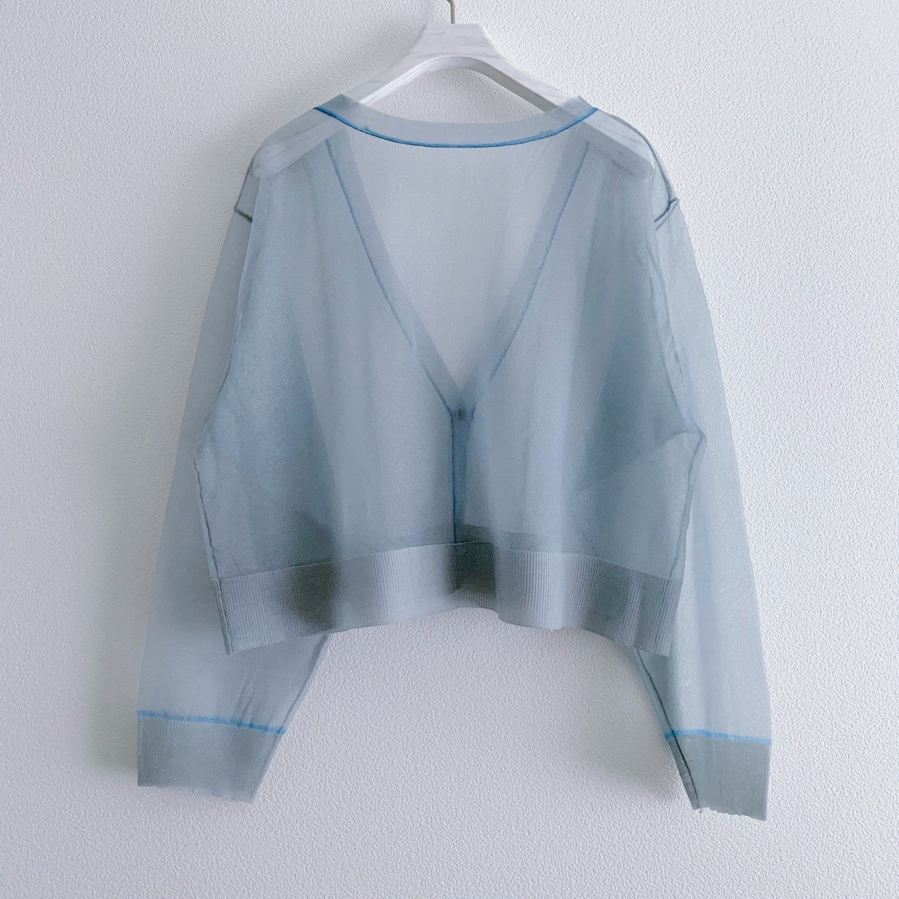 CONTRAST STITCH SHEER KNIT CARDIGAN