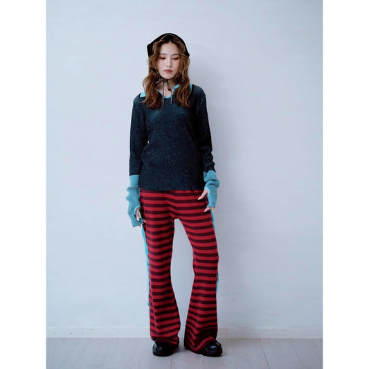【PRE-ORDER】SIDE CABLE STRIPED KNIT PANTS