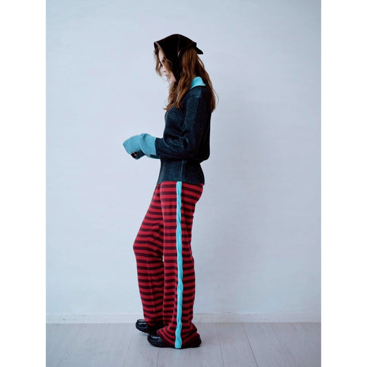 【PRE-ORDER】SIDE CABLE STRIPED KNIT PANTS