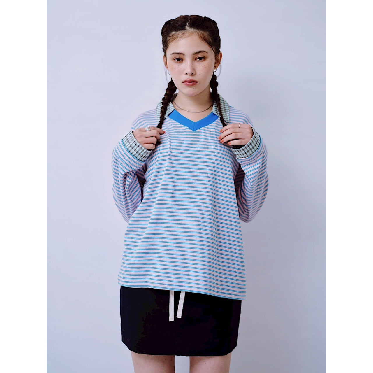 【PRE-ORDER】CHECK COLLAR STRIPED TOP