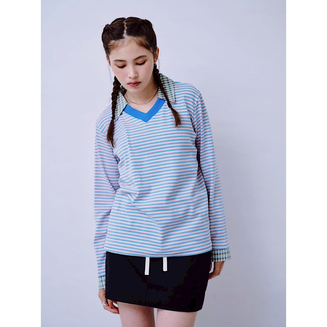 【PRE-ORDER】CHECK COLLAR STRIPED TOP