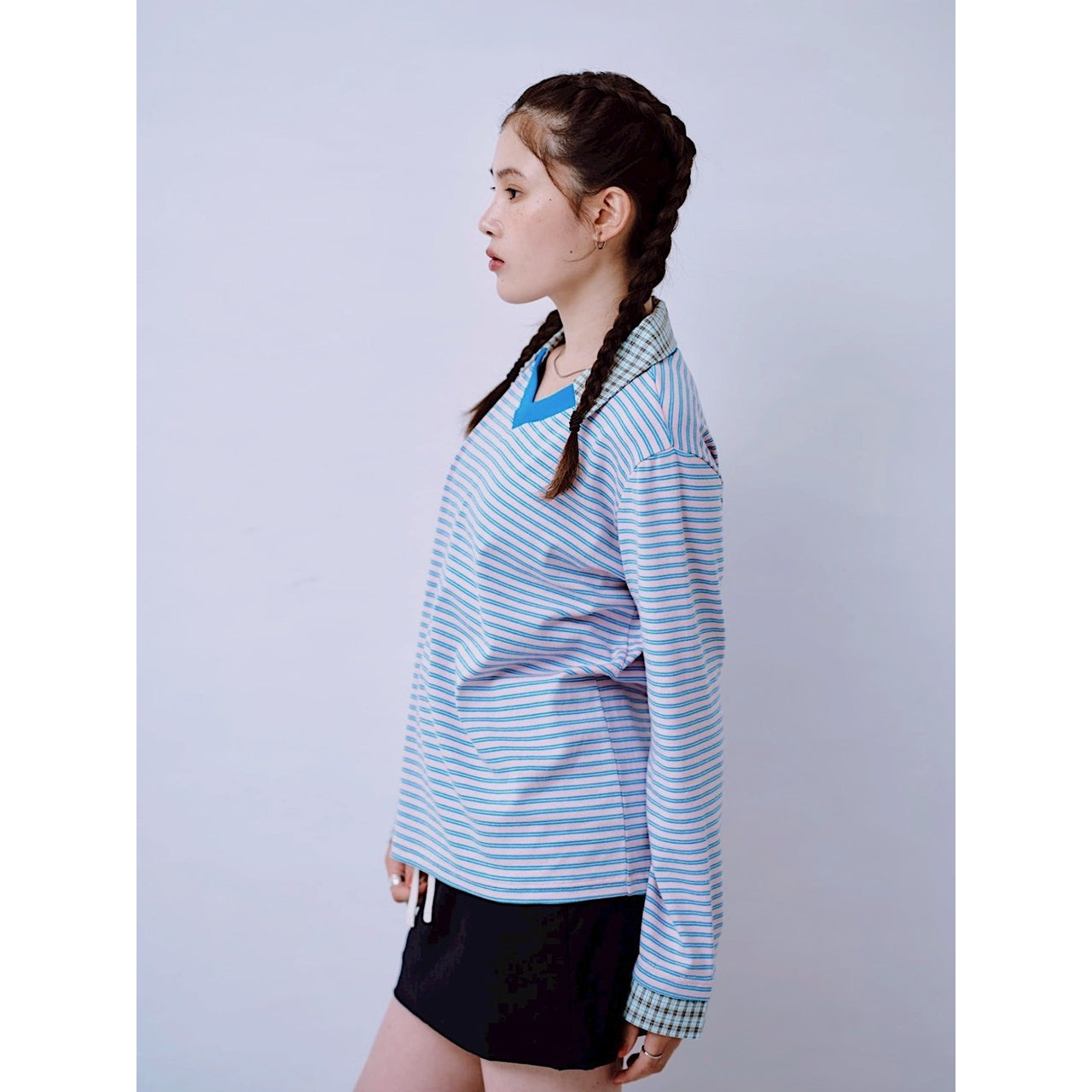【PRE-ORDER】CHECK COLLAR STRIPED TOP