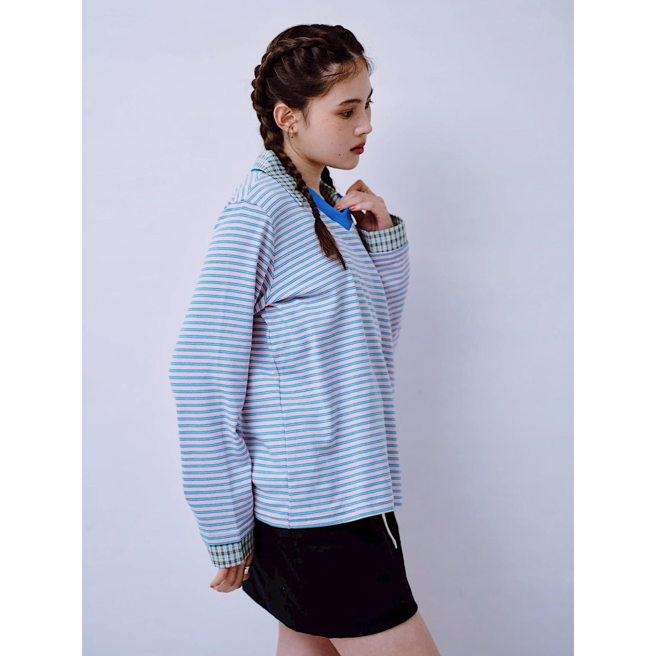 【PRE-ORDER】CHECK COLLAR STRIPED TOP